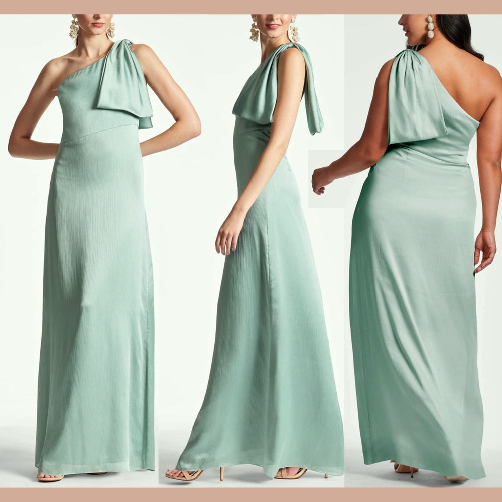 NWD $285 Sachin & Babi [ 4‎ ] Chelsea One Shoulder Crinkle Gown Green U1721